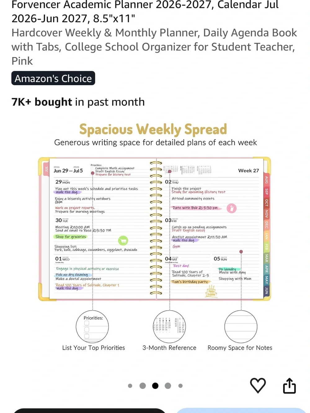 Brand New Pink and Gold Spiral Weekly-Monthly Planner 2026-2027